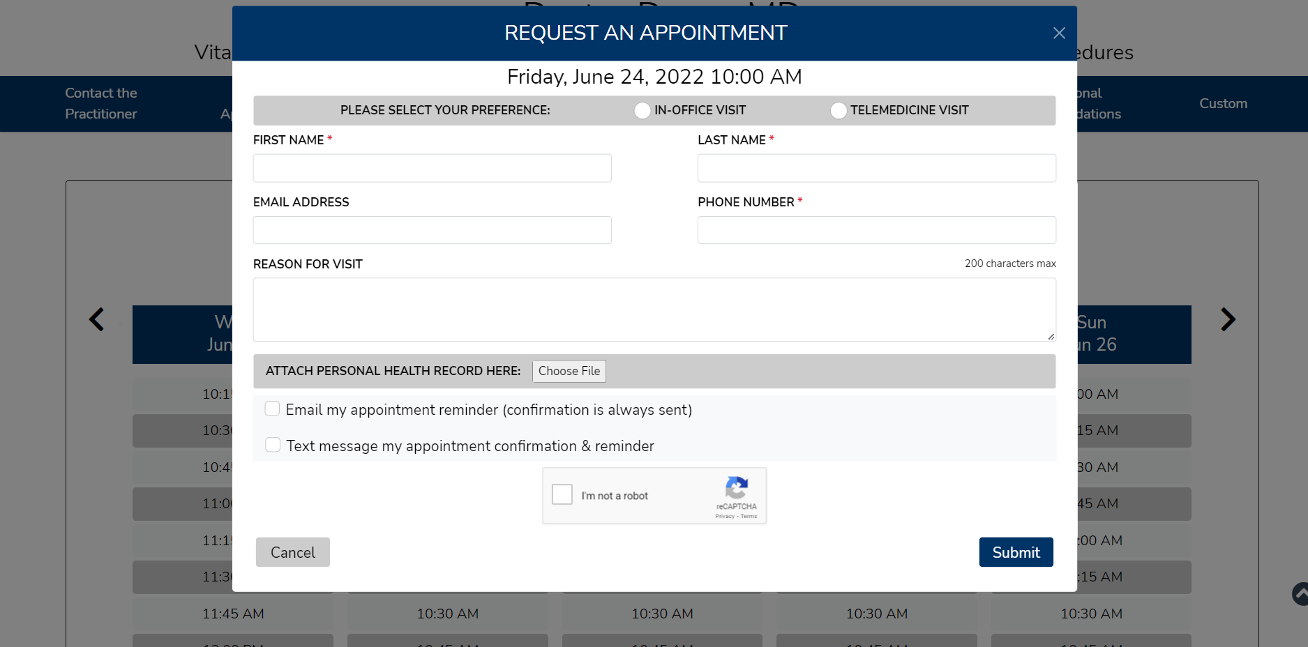 appointment modal